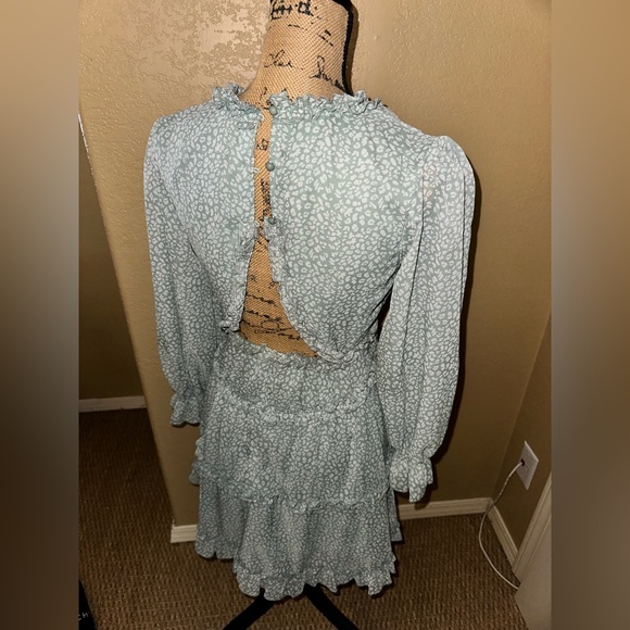 Fall Spring Deep V Neck Ruffle Long Sleeve Floral Print Mini Dress - Picture 5 of 9